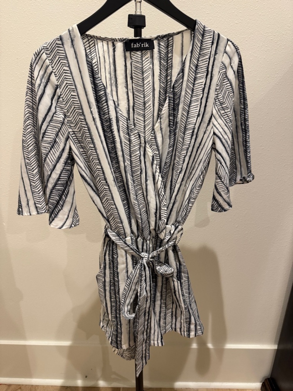 fab'rik White & black/grey Striped Romper